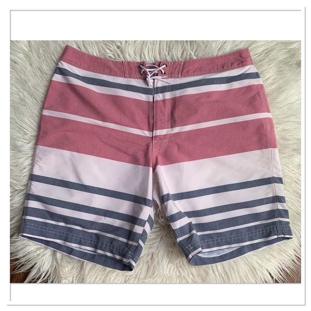 J.Crew Flex Swimwear Swim Trunk Shorts Red White Blue Stripes Size 36